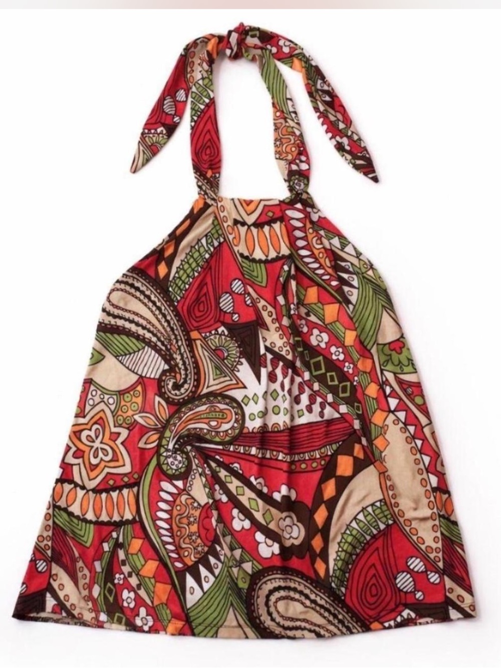 Vintage Y2K Wet Seal Top, Paisley Halter Tie Neck Open Back Tunic Top Size S/M